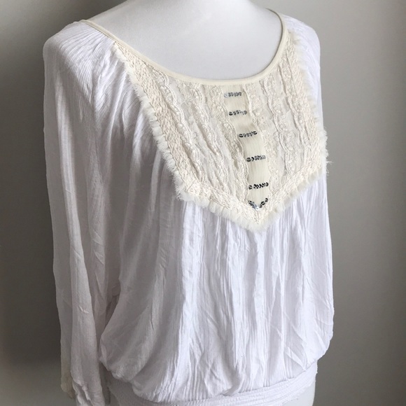 -Free People- White top! Lace an sequence detail! - Picture 3 of 8
